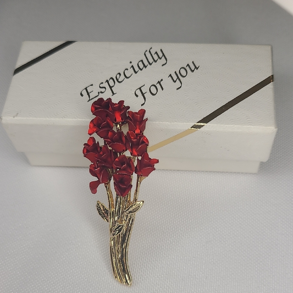 Vintage Avon Red Floral Brooch Pin